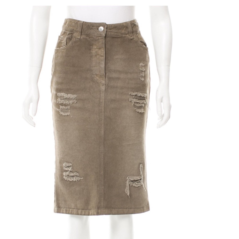 Dolce & Gabbana Khaki Green Distressed Denim Skirt